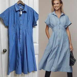 NWT Pilcro Blue and White Short Sleeve Seamed Midi Shirt Dress. Size XL